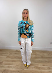 small blue custo barcelona long sleeve top full body front