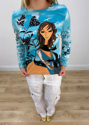 small blue custo barcelona long sleeve top aesthetic headless