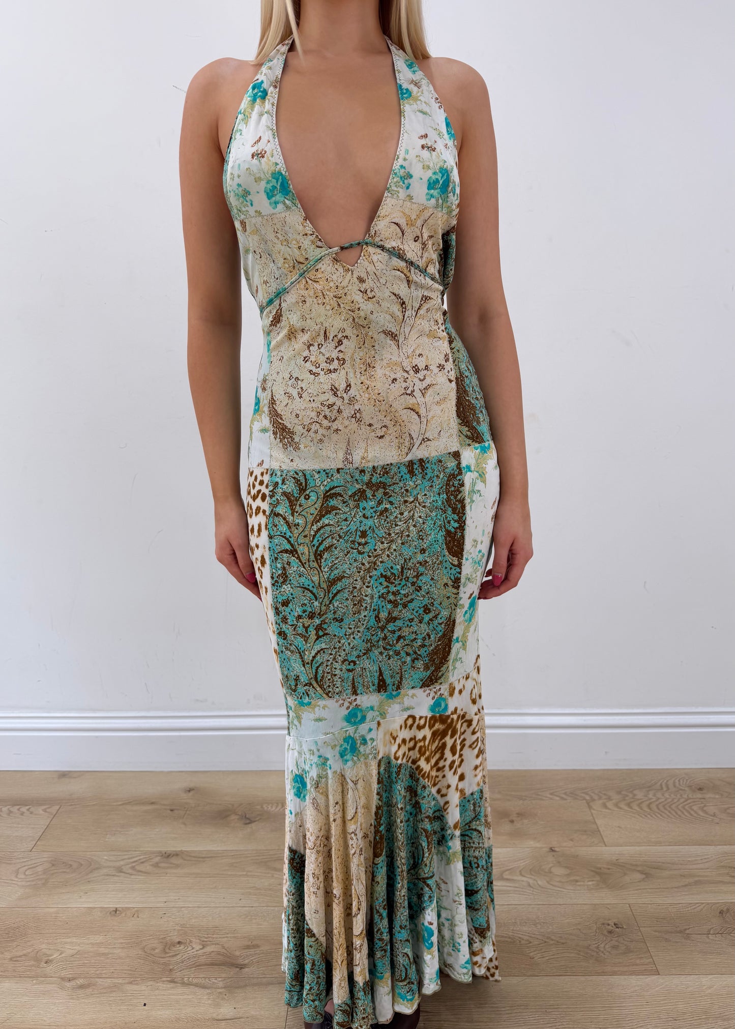 small green roberto cavalli maxi dress zoomed front
