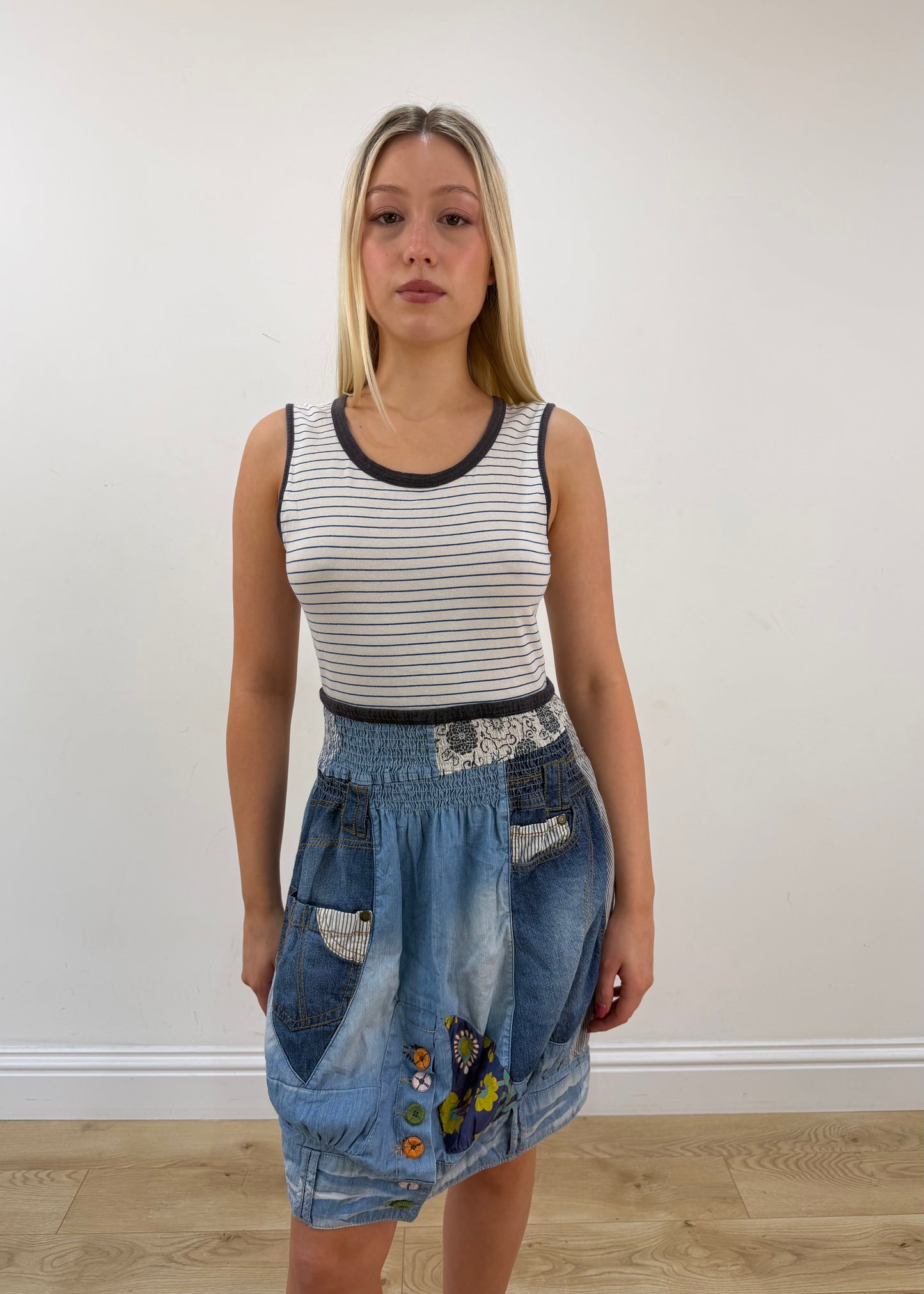 small blue desigual midi dress zoomed front