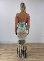 small green roberto cavalli maxi dress back