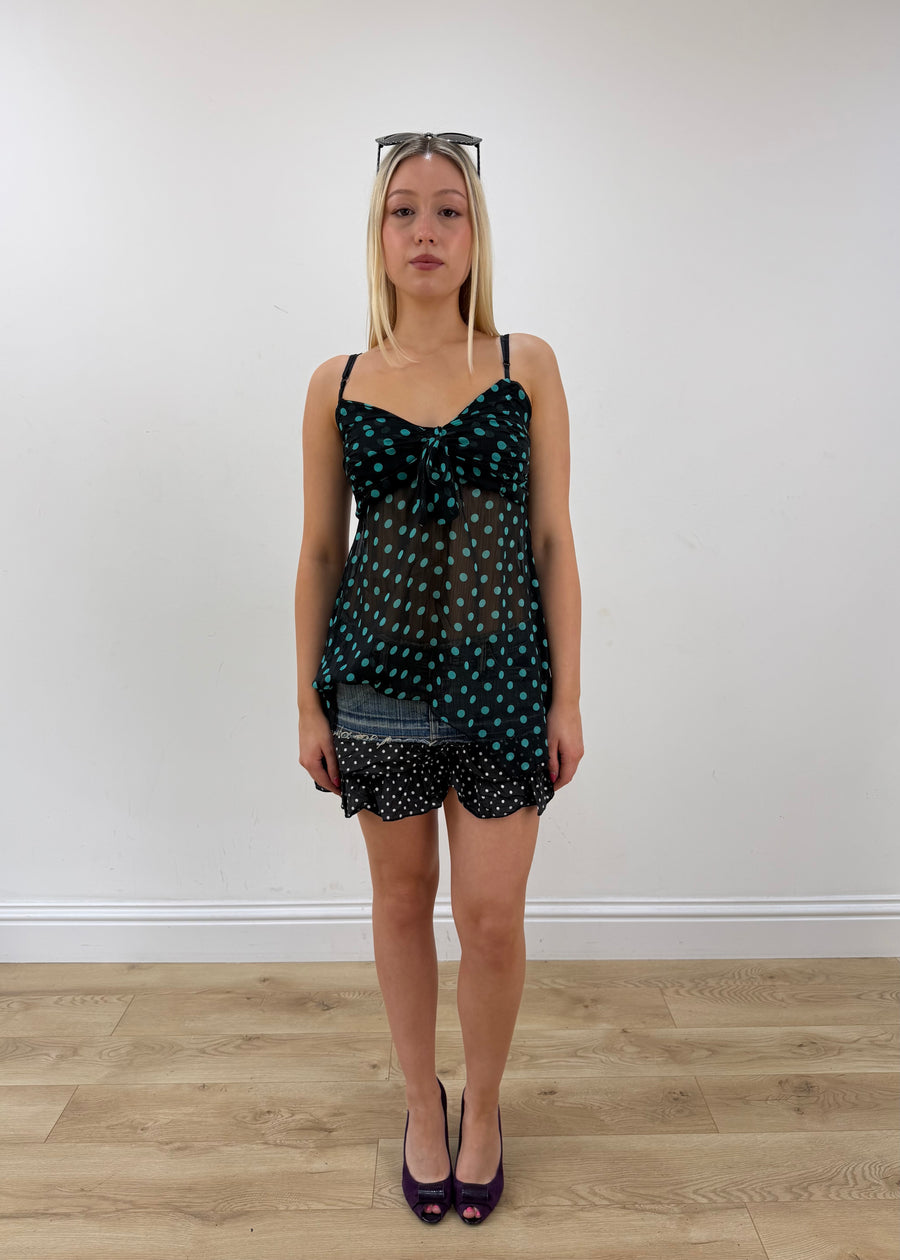 small blue polka dot cami top full body front