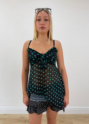 small blue polka dot cami top zoomed front