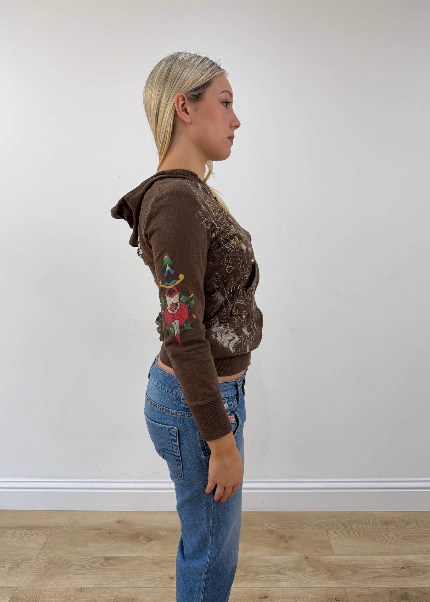 small brown ed hardy zip up hoodie other side