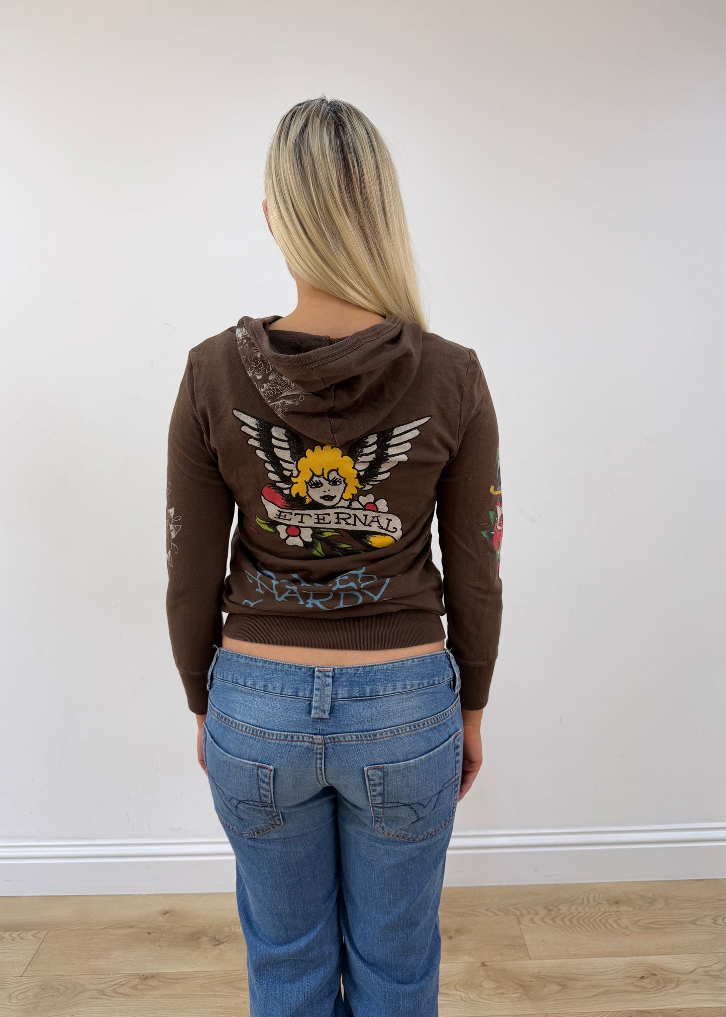 small brown ed hardy zip up hoodie back