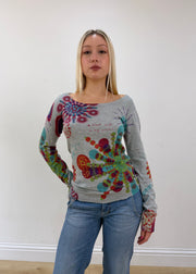 small grey desigual long sleeve jumper zoomed front