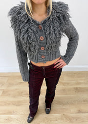 small grey faux fur cardigan top aesthetic headless