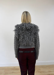 small grey faux fur cardigan top back