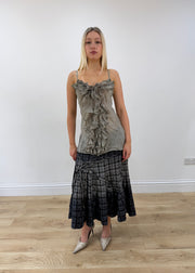 small grey/khaki ruffle cami top full body front