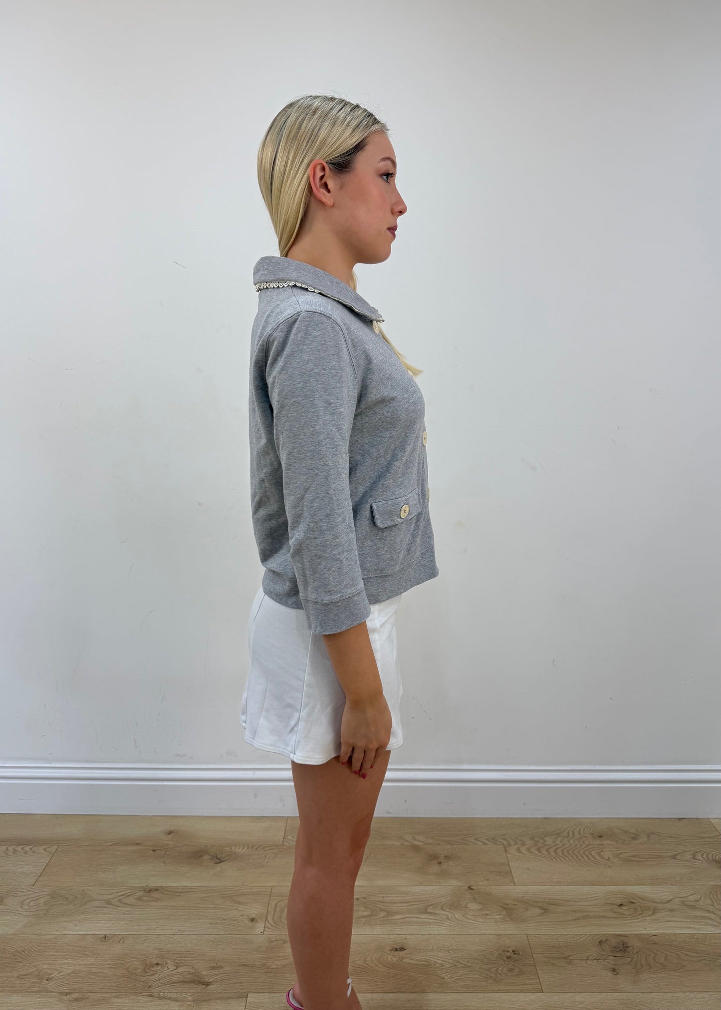 small grey moschino cardigan top other side