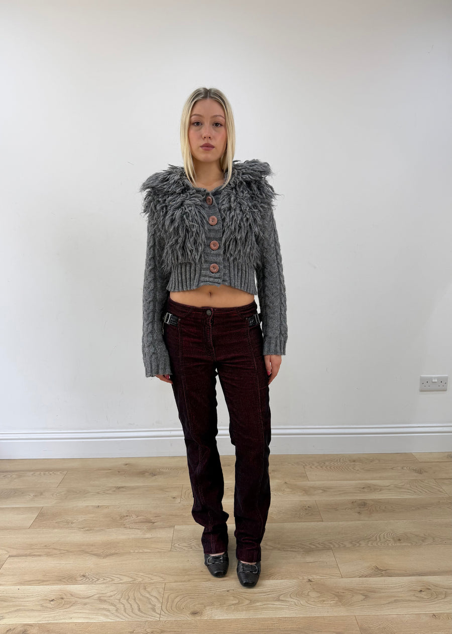 small red and black denim jeans full body front