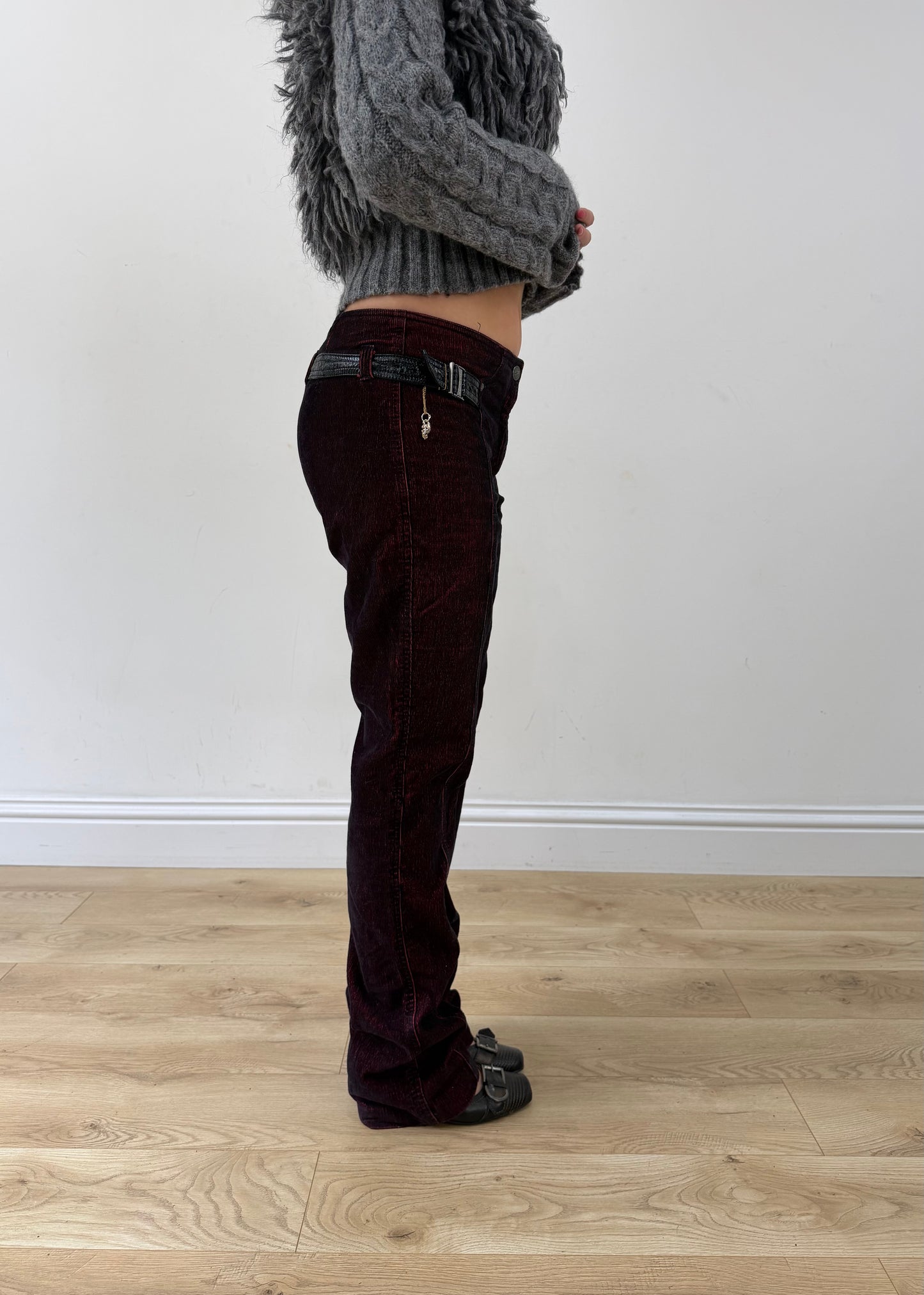 small red and black denim jeans other side