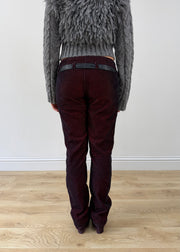 small red and black denim jeans back