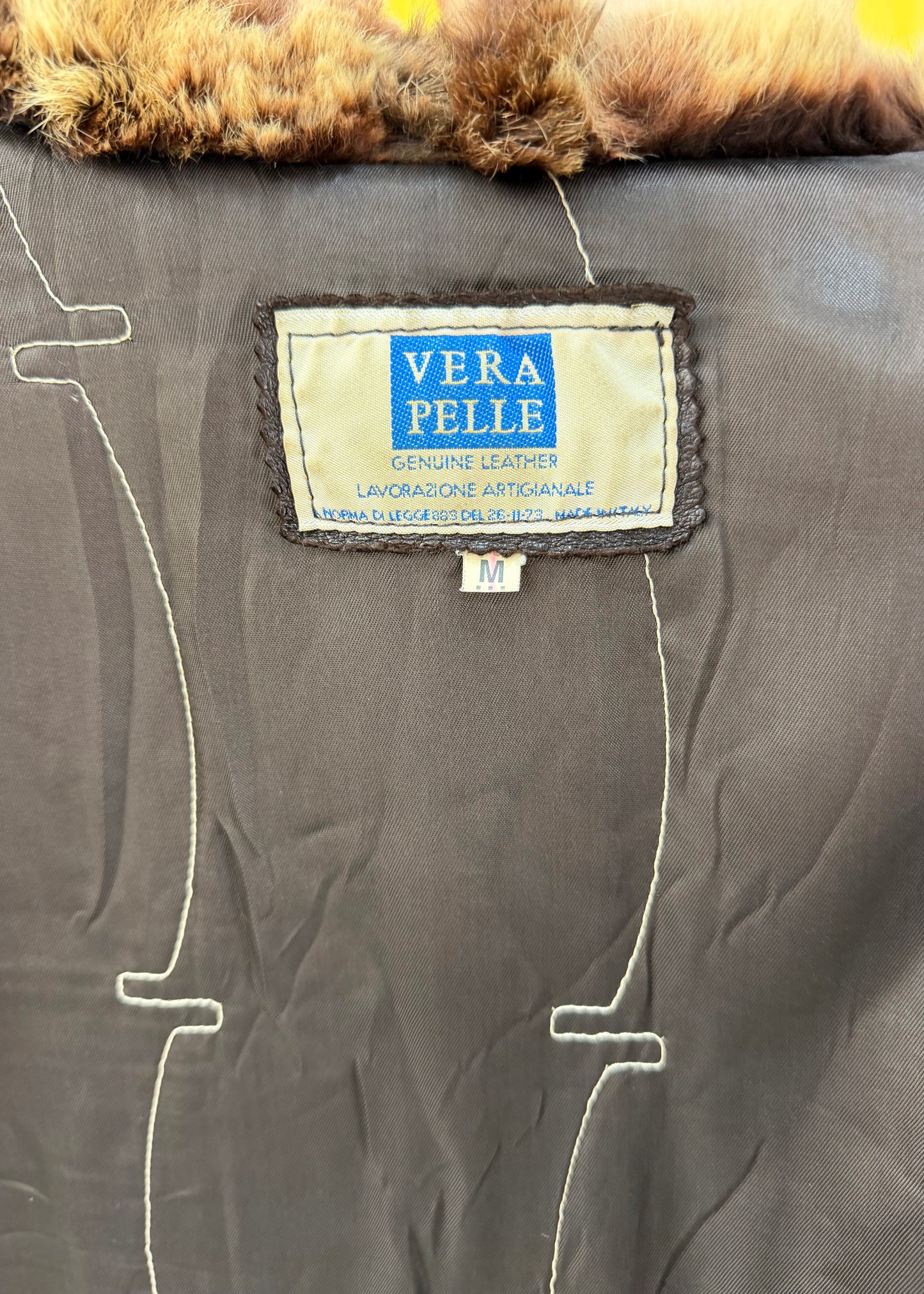 small brown vera pelle leather faux fur jacket image 5