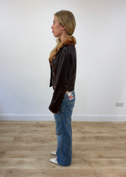 small brown vera pelle leather faux fur jacket image 6