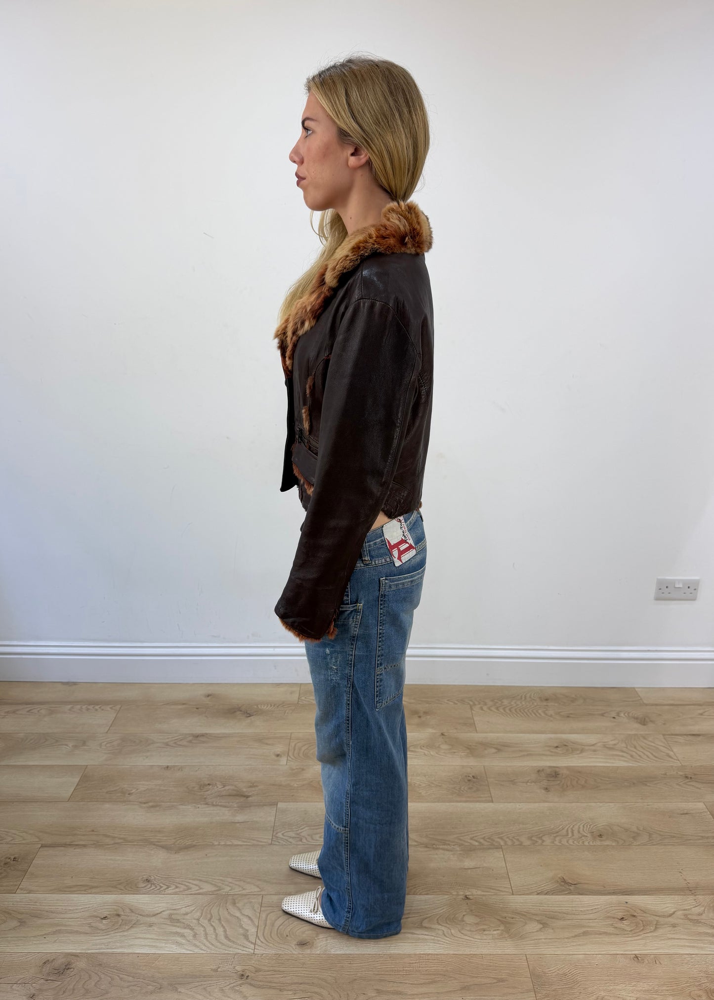 small brown vera pelle leather faux fur jacket image 6