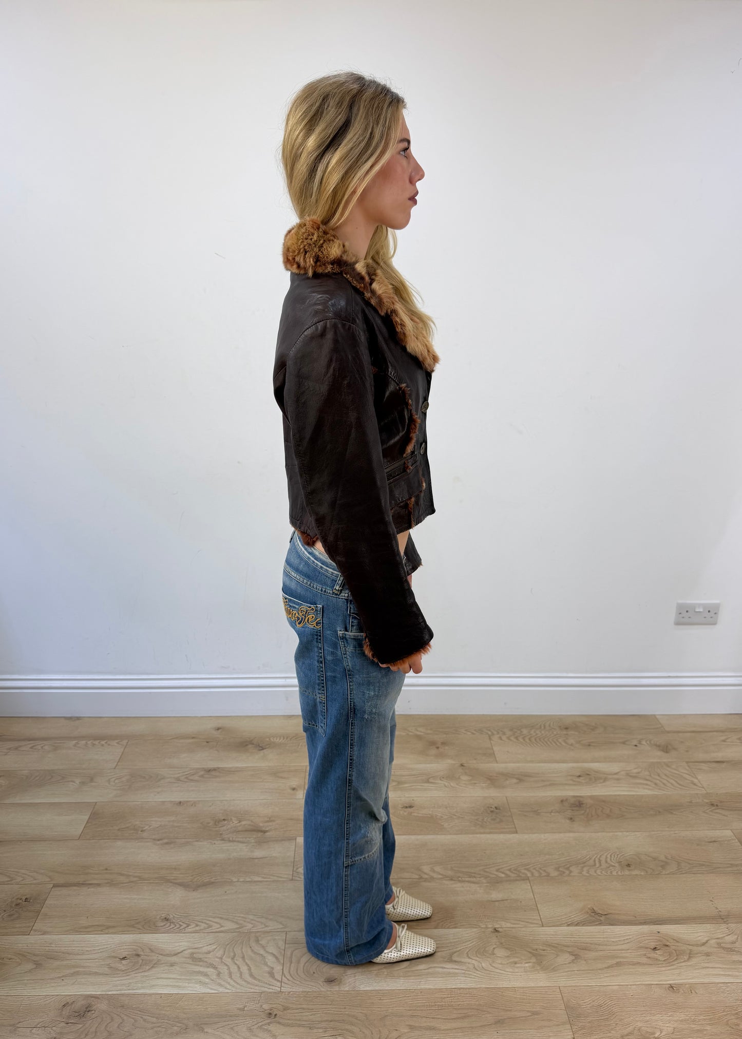 small brown vera pelle leather faux fur jacket image 7