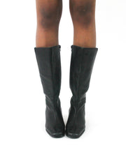 front view of black knee-high block-heel boots - 4:5 crop