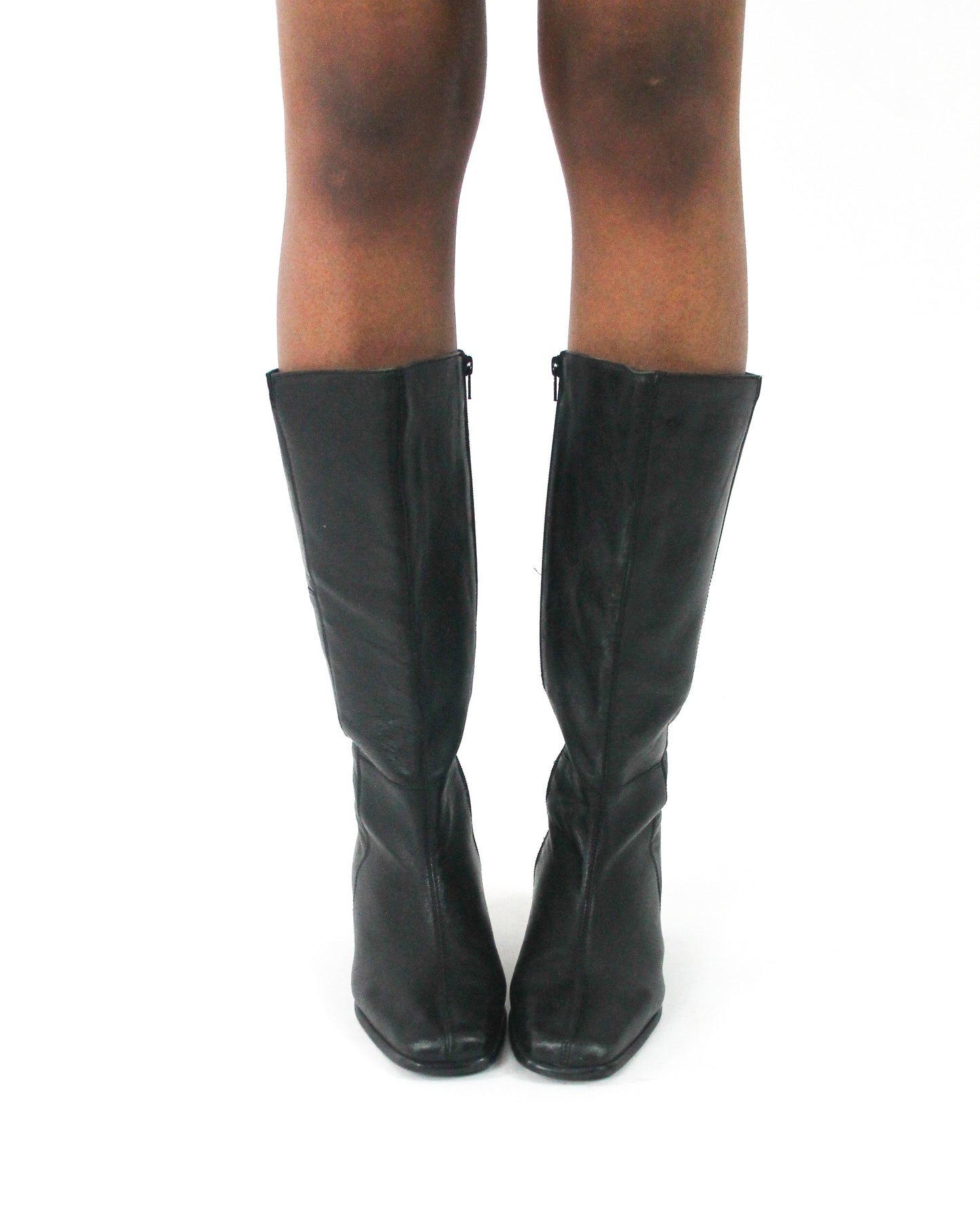 front view of black knee-high block-heel boots - 4:5 crop