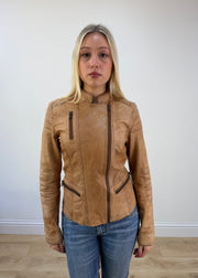 small tan mango leather biker jacket photo 2