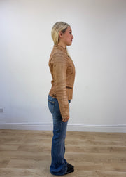 small tan mango leather biker jacket photo 6