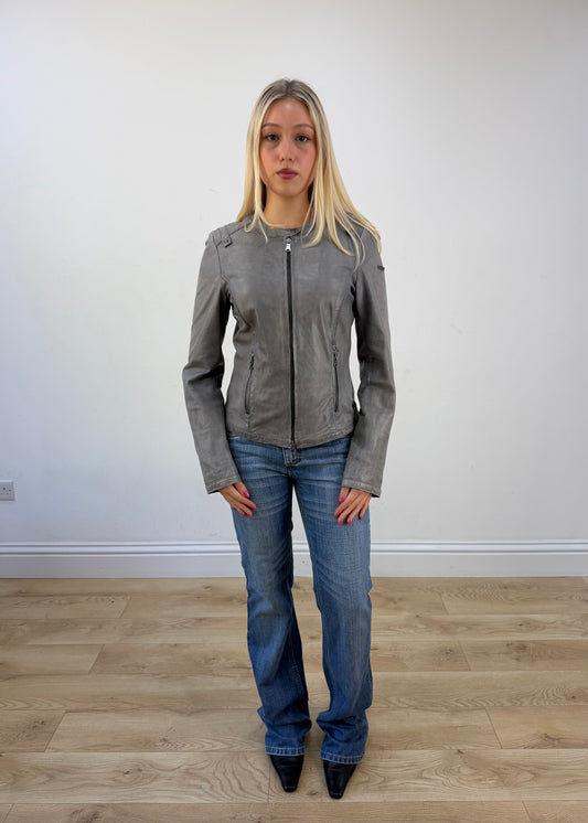large grey acid wash zip jacket photo 1