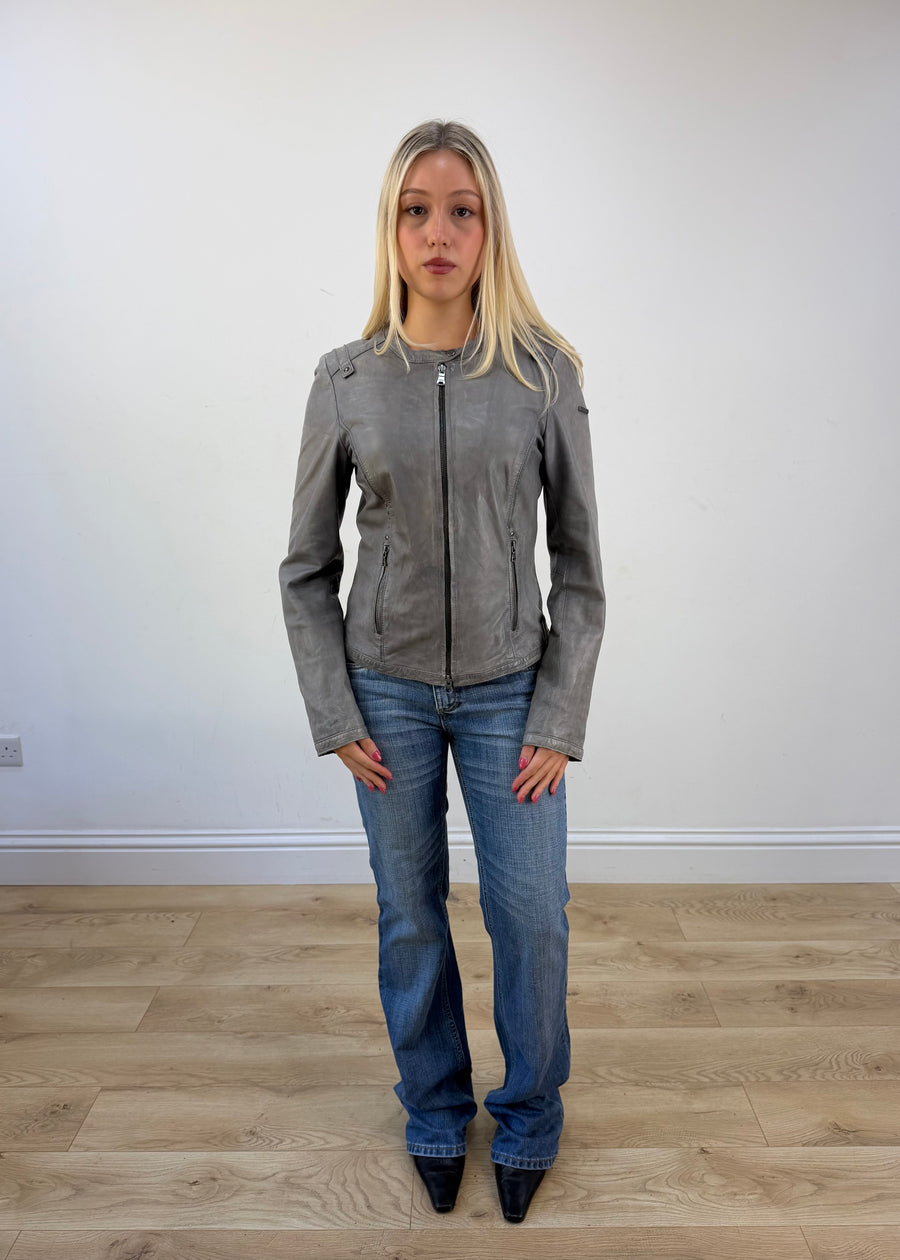 large grey acid wash zip jacket photo 1