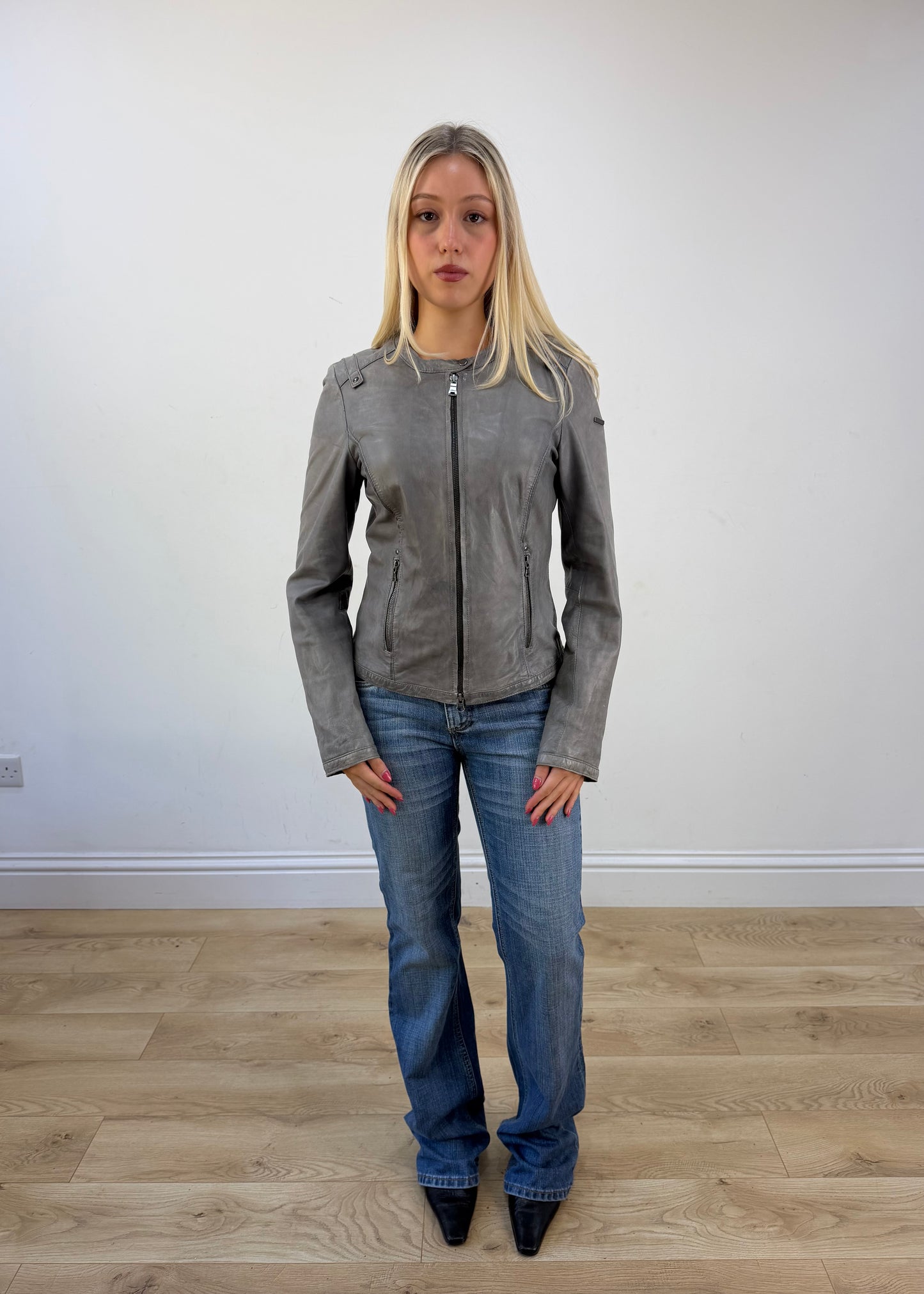 large grey acid wash zip jacket photo 1