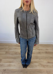 large grey acid wash zip jacket photo 3