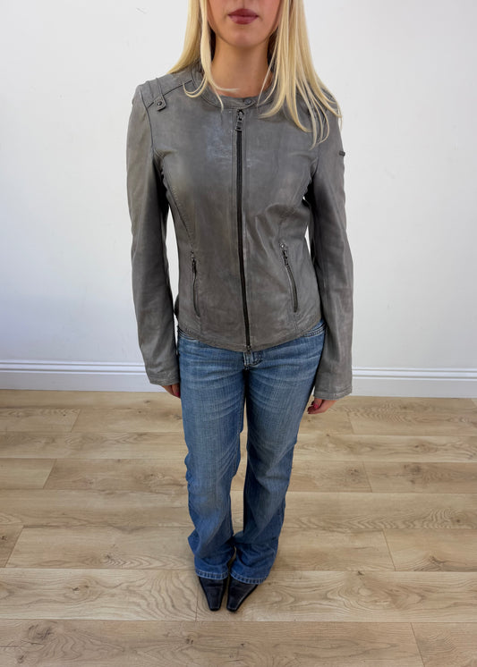 large grey acid wash zip jacket photo 3