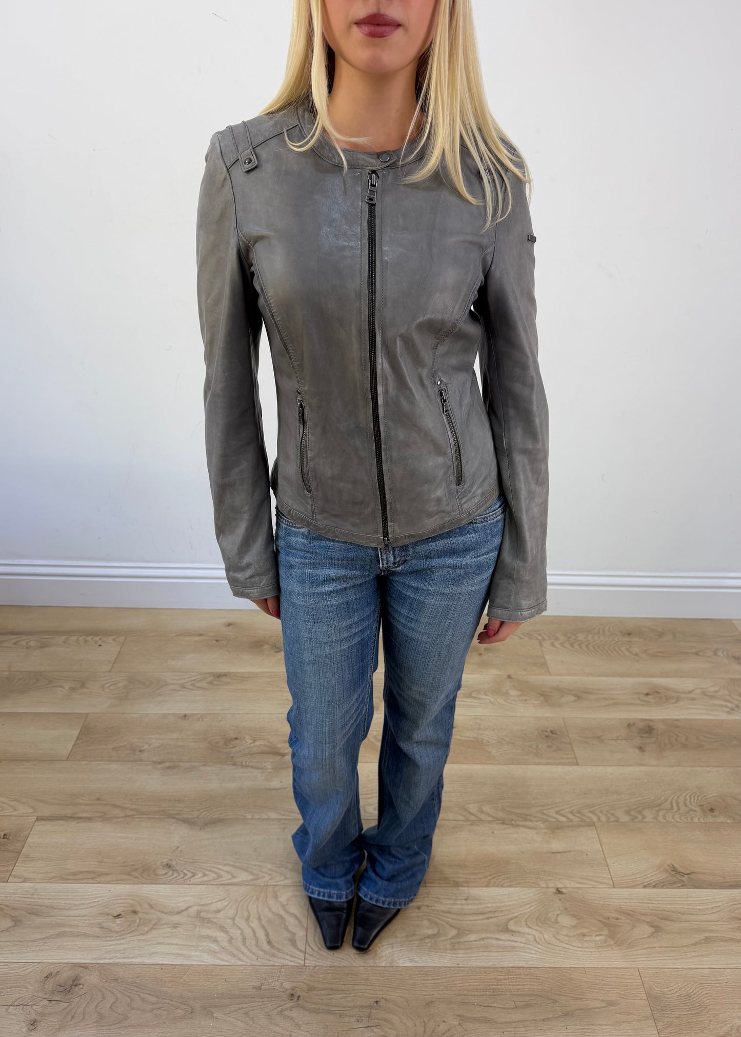 large grey acid wash zip jacket photo 3