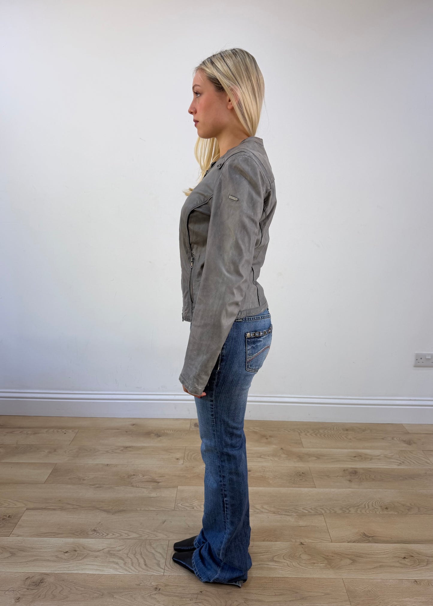 large grey acid wash zip jacket photo 4