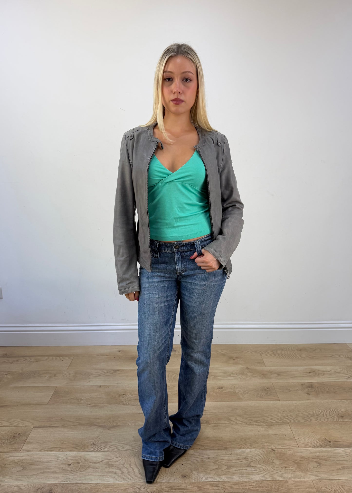 large grey acid wash zip jacket photo 7