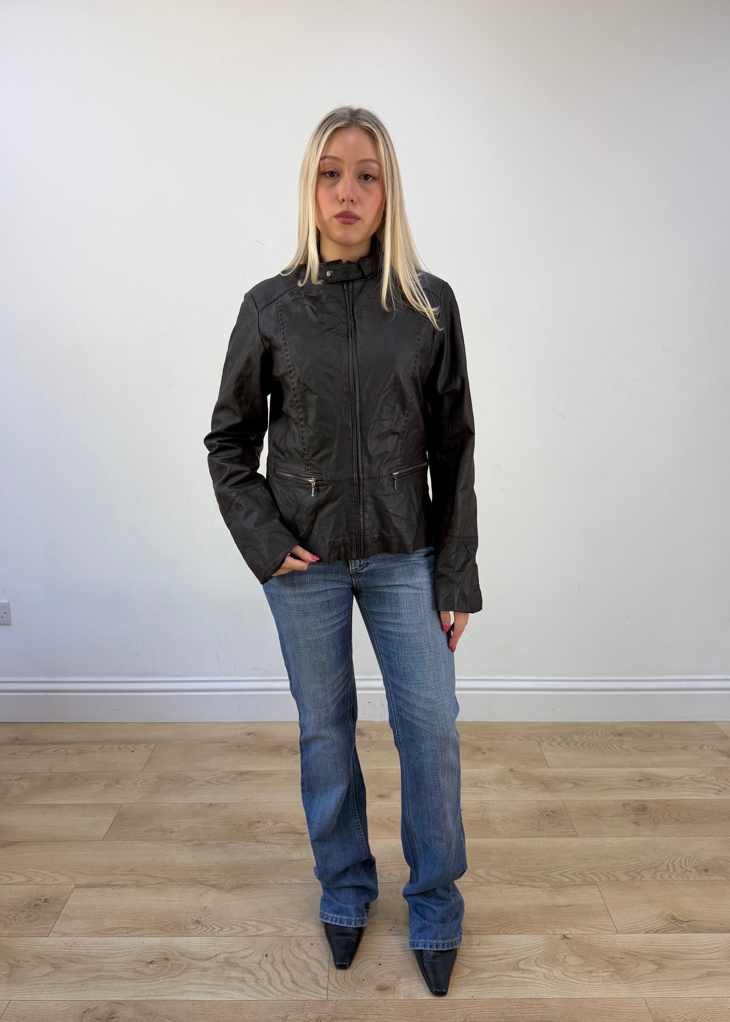 extra small black faux leather jacket photo 1