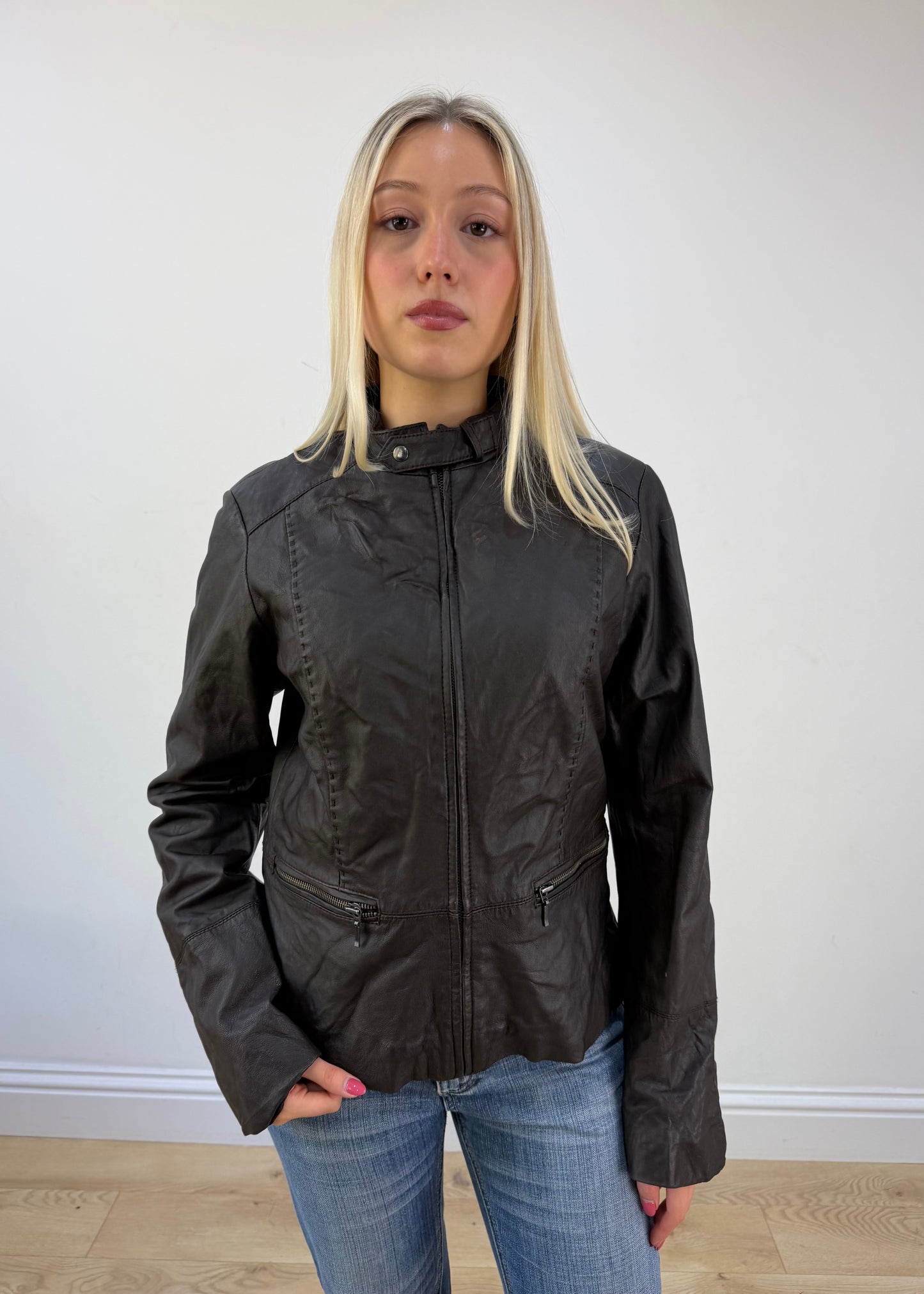 extra small black faux leather jacket photo 3