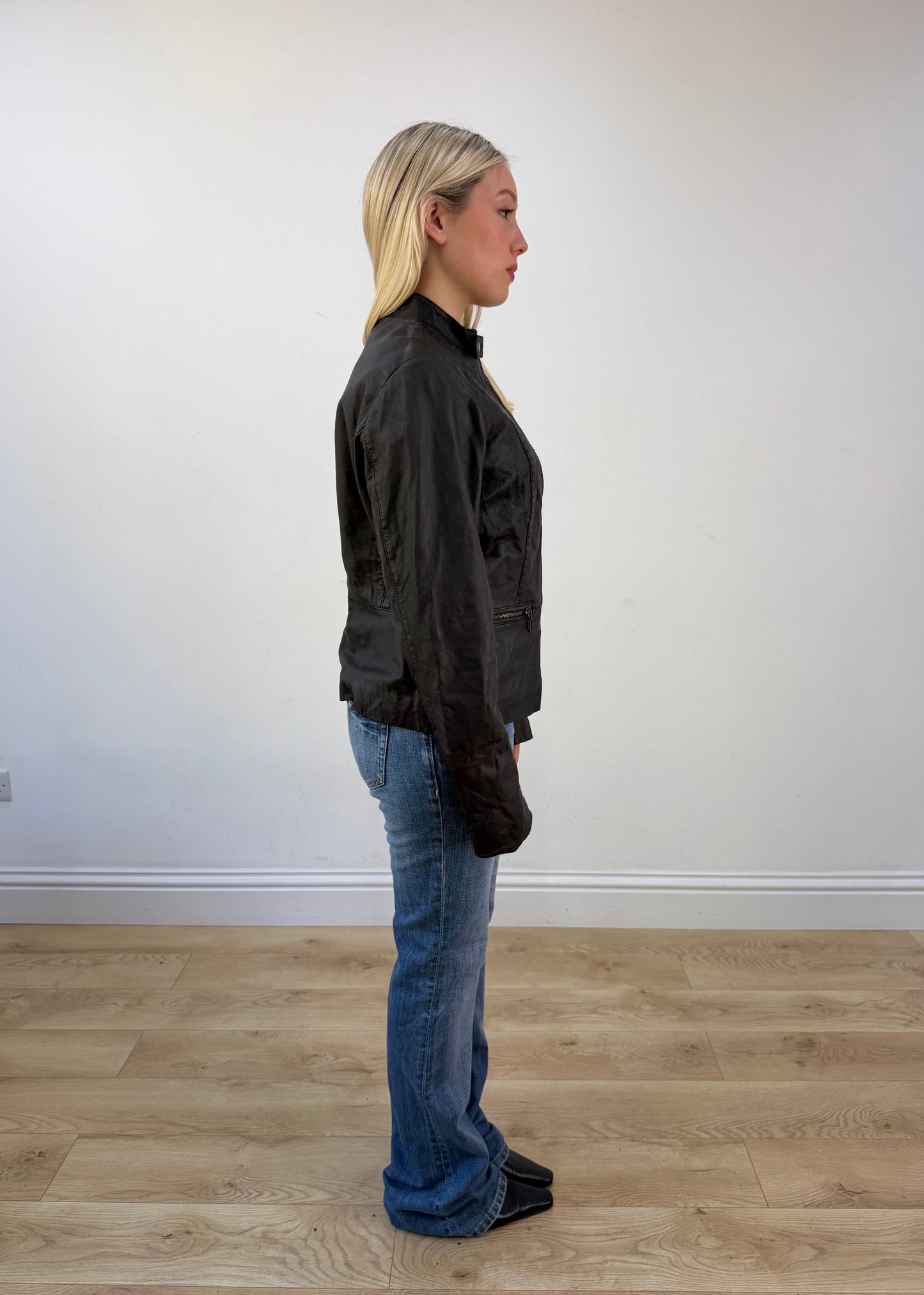 extra small black faux leather jacket photo 7