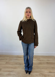 small brown faux suede sherpa jacket photo 1
