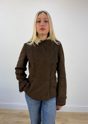 small brown faux suede sherpa jacket photo 2