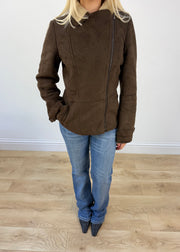 small brown faux suede sherpa jacket photo 3