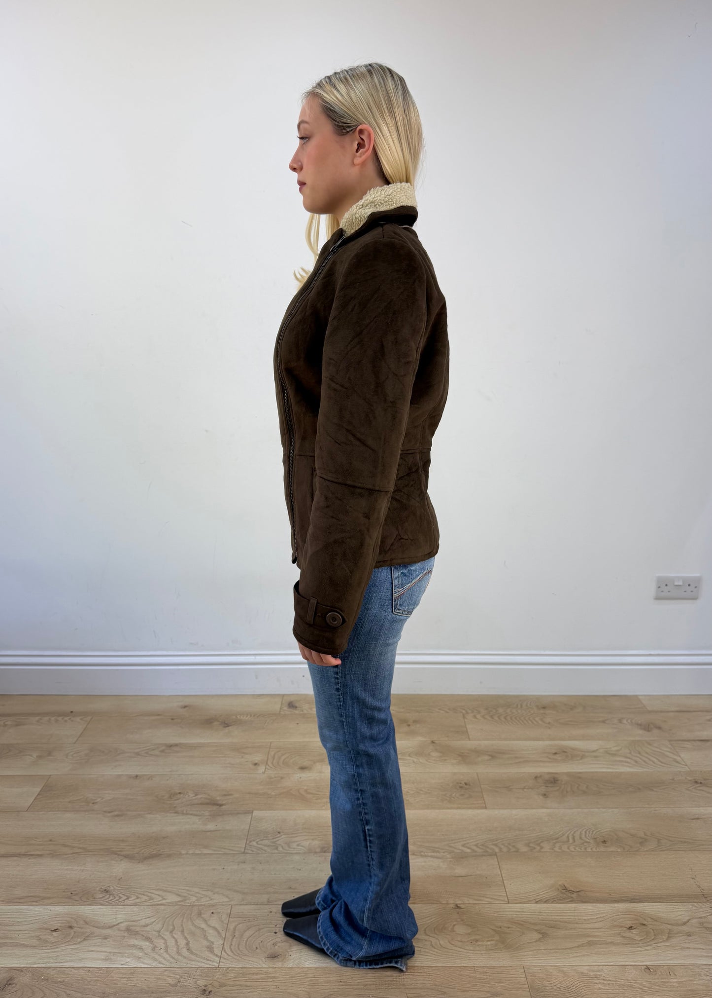 small brown faux suede sherpa jacket photo 4