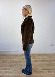 small brown faux suede sherpa jacket photo 5