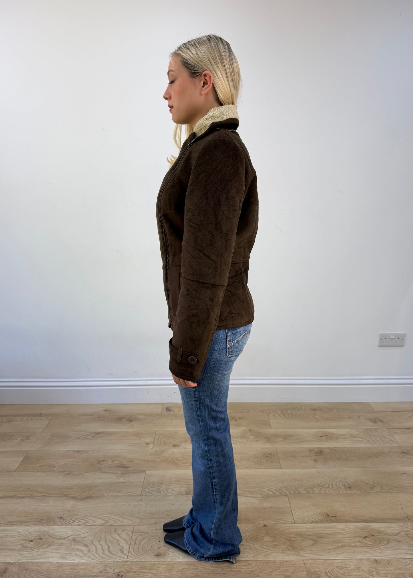 small brown faux suede sherpa jacket photo 5
