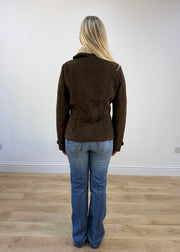small brown faux suede sherpa jacket photo 6