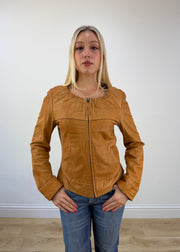 small tan leather zip jacket photo 2