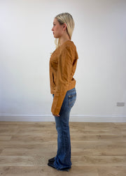 small tan leather zip jacket photo 4