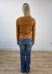 small tan leather zip jacket photo 5