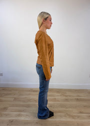 small tan leather zip jacket photo 6