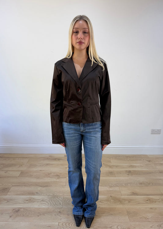small brown satin blazer photo 1