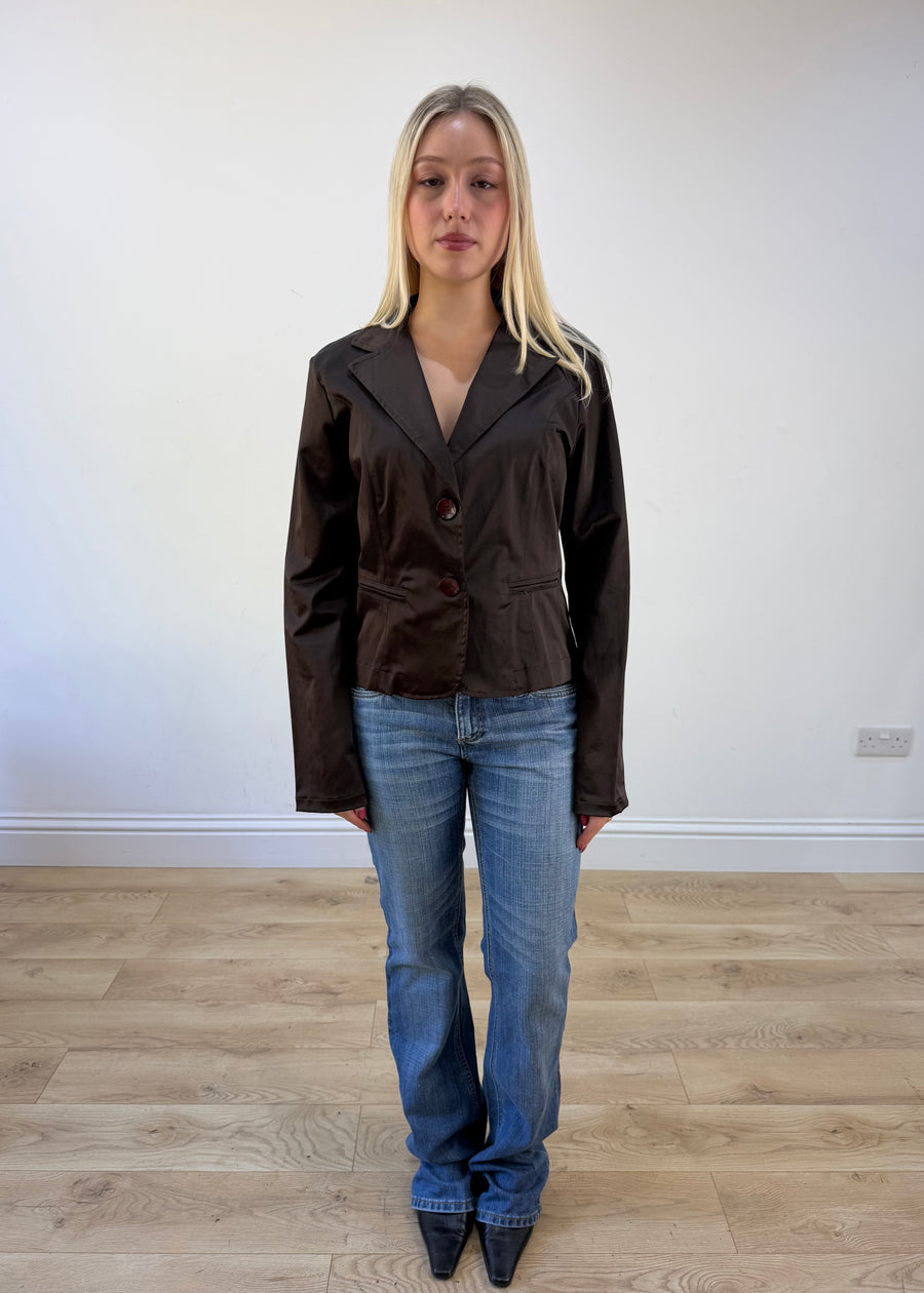 small brown satin blazer photo 1