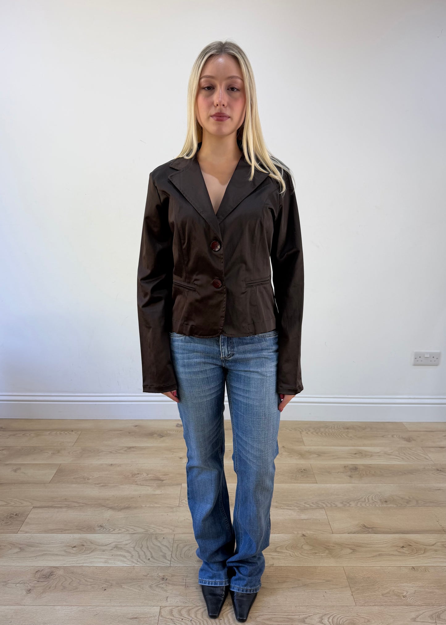 small brown satin blazer photo 1